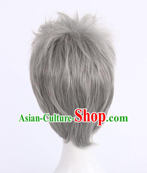 Top Men Head Gear Cosplay Grey Wig Handmade Short Wig Top Men Head Gear Cosplay Grey Wig Handmade Short Wig