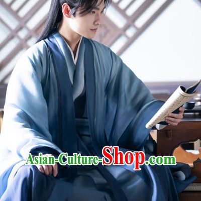 TV Series Qie Shi Tian Xia Feng Lanxi Replica Costume Chinese Wuxia Hero Clothing Ancient Swordsman Blue Garments