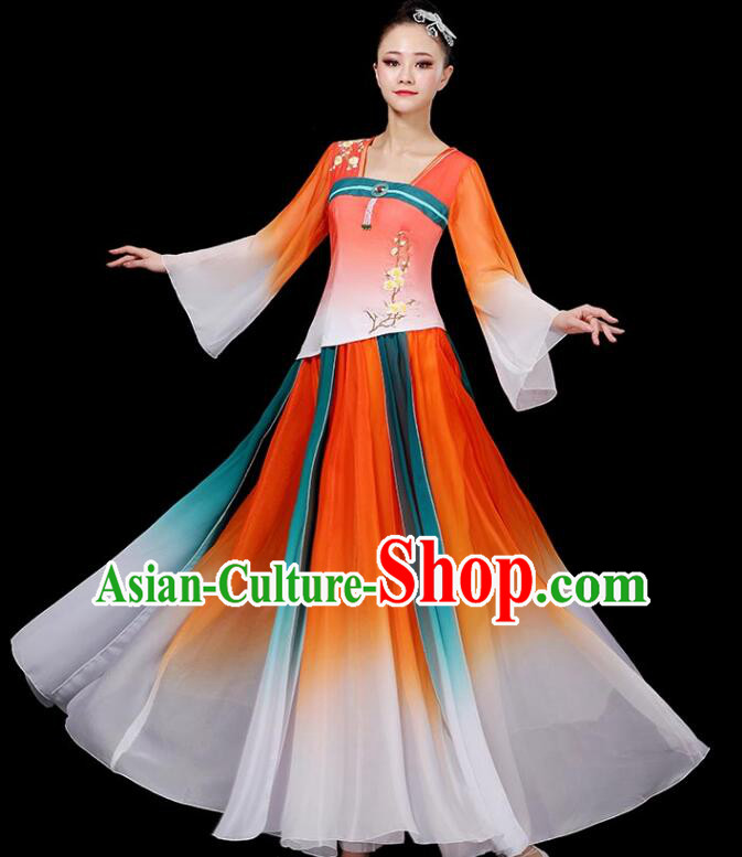 Chinese Classical Dance Clothing Ancient Fairy Dance Garment Costumes Umbrella Dance Gradient Orange Dress Chinese Classical Dance Clothing Ancient Fairy Dance Garment Costumes Umbrella Dance Gradient Orange Dress