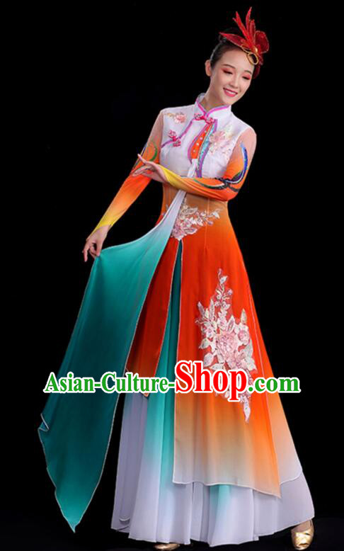 Chinese Umbrella Dance Gradient Red Dress Classical Dance Clothing Ancient Fairy Dance Garment Costumes Chinese Umbrella Dance Gradient Red Dress Classical Dance Clothing Ancient Fairy Dance Garment Costumes