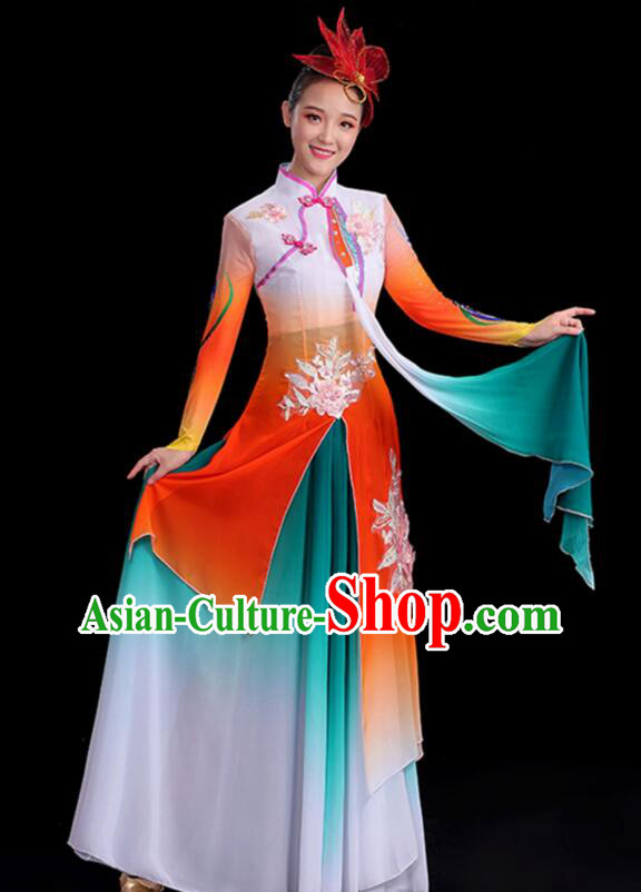 Chinese Umbrella Dance Gradient Red Dress Classical Dance Clothing Ancient Fairy Dance Garment Costumes Chinese Umbrella Dance Gradient Red Dress Classical Dance Clothing Ancient Fairy Dance Garment Costumes