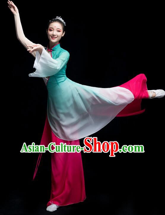 Chinese Fan Dance Garment Costumes Umbrella Dance Gradient Magenta Green Dress Classical Dance Clothing Chinese Fan Dance Garment Costumes Umbrella Dance Gradient Magenta Green Dress Classical Dance Clothing