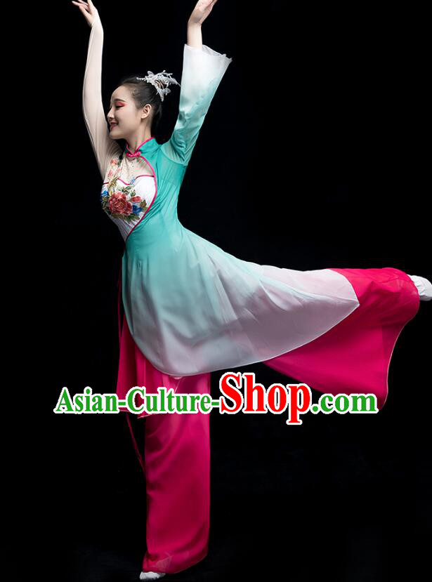 Chinese Fan Dance Garment Costumes Umbrella Dance Gradient Magenta Green Dress Classical Dance Clothing Chinese Fan Dance Garment Costumes Umbrella Dance Gradient Magenta Green Dress Classical Dance Clothing