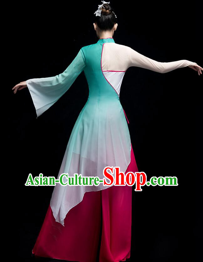 Chinese Fan Dance Garment Costumes Umbrella Dance Gradient Magenta Green Dress Classical Dance Clothing Chinese Fan Dance Garment Costumes Umbrella Dance Gradient Magenta Green Dress Classical Dance Clothing