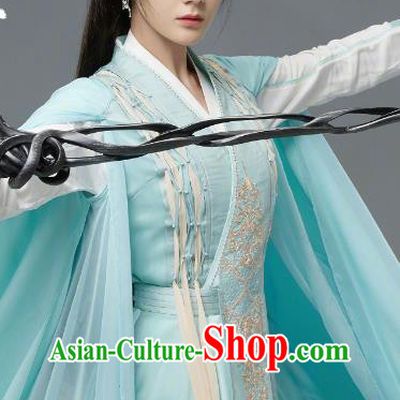 Chinese Xian Xia Demon Master Apparel TV Series The Blue Whisper Ji Yun He Garment Costumes Ancient Swordswoman Blue Dress Clothing