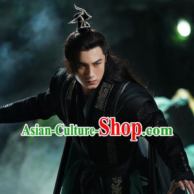Chinese Young Lord Black Apparel Xian Xia TV Series The Blue Whisper Lin Hao Qing Garment Costumes Ancient Swordsman Clothing