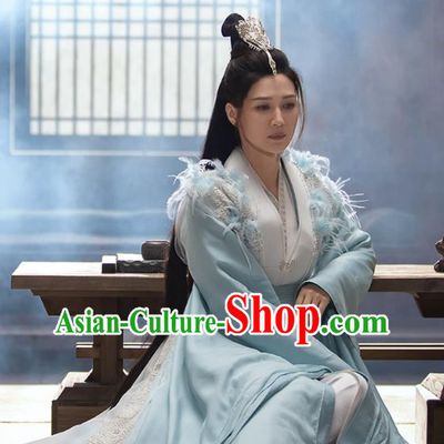 The Blue Whisper Goddess Garment Costumes Chinese Ancient Female Swordsman Clothing Xian Xia TV Series Fairy Light Blue Dresses