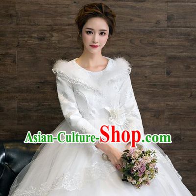 Bride Winter Wedding Dress Long Sleeve Dress Top Wedding Costume