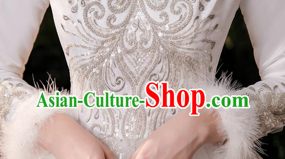 Bride Wedding Dress Top Winter Long Sleeve Dress Court Style Wedding Costume Bride Wedding Dress Top Winter Long Sleeve Dress Court Style Wedding Costume