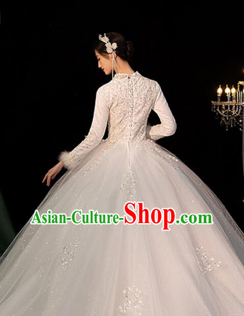 Bride Wedding Dress Top Winter Long Sleeve Dress Court Style Wedding Costume Bride Wedding Dress Top Winter Long Sleeve Dress Court Style Wedding Costume