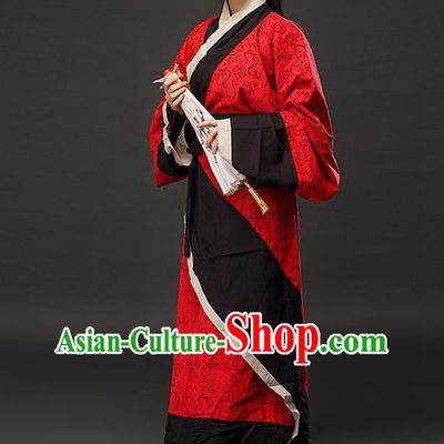 Chinese Han Dynasty Woman Red Dress Ancient TV Series Hanfu Clothing Traditional Curving Front Robe Costume