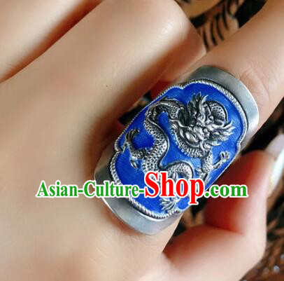 Chinese National Blueing Silver Ring Jewelry Traditional Handmade Accessories Retro Carving Dragon Circlet Chinese National Blueing Silver Ring Jewelry Traditional Handmade Accessories Retro Carving Dragon Circlet