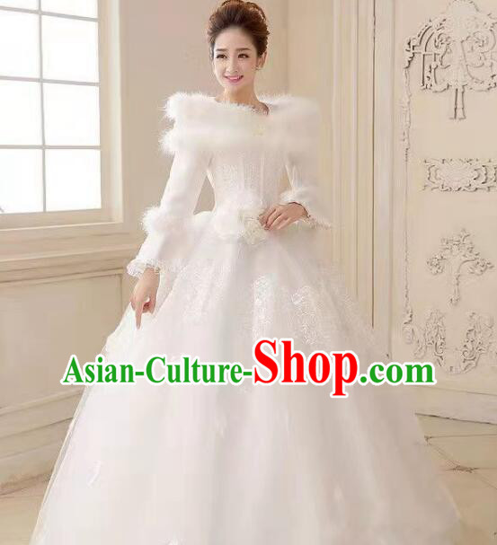 Top Handmade Winter Wedding Garment Bride White Wedding Dress Long Sleeve Full Dress Top Handmade Winter Wedding Garment Bride White Wedding Dress Long Sleeve Full Dress