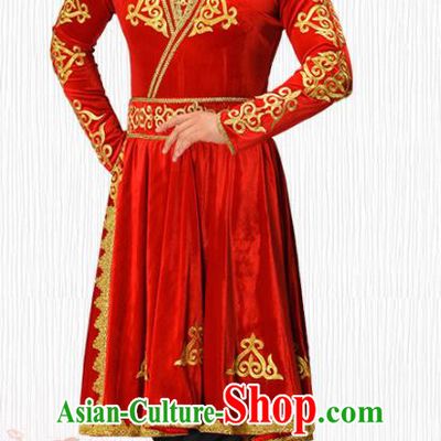 Chinese Uyghur Nationality Dance Costume Ethnic Male Group Dance Clothing Xinjiang Dance Red Outfit