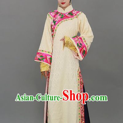Chinese Court Empress Beige Dress Qing Dynasty Manchu Lady Costume Ancient Imperial Consort Clothing