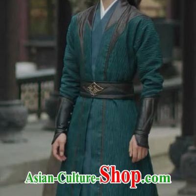 Chinese Wuxia Young Hero Dark Green Dresses TV Series Qie Shi Tian Xia Garment Costumes Ancient Swordsman Clothing