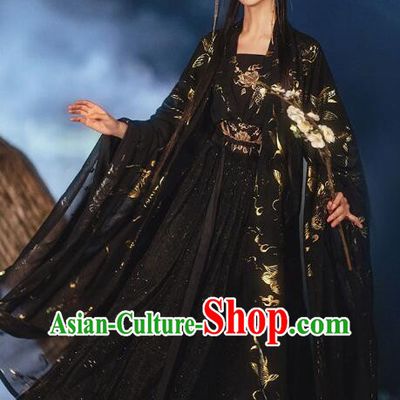 Chinese Traditional Garment Costumes Ancient Princess Hanfu Clothing Tang Dynasty Black Ruqun Dresses