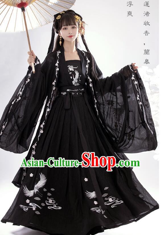 Chinese Tang Dynasty Embroidered Ruqun Black Dresses Traditional Garment Costumes Ancient Princess Hanfu Clothing Chinese Tang Dynasty Embroidered Ruqun Black Dresses Traditional Garment Costumes Ancient Princess Hanfu Clothing