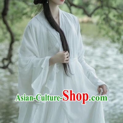 Chinese Traditional Hanfu Dress Jin Dynasty Young Lady Garment Costume Ancient Goddess White Clothing