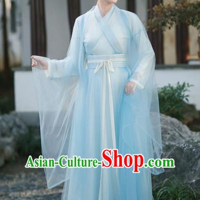Chinese Ancient Peri Clothing Traditional Blue Hanfu Dress Ming Dynasty Princess Garment Costumes