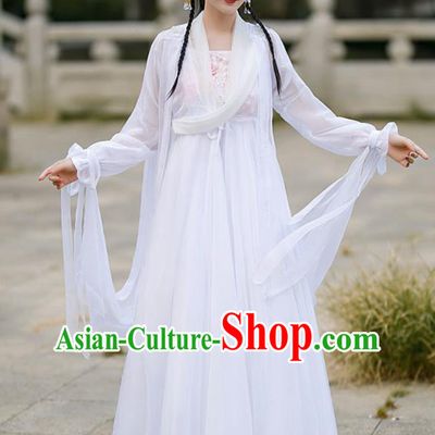 Chinese Traditional White Hanfu Dress Swordswoman Garment Costumes Ancient Fairy Clothing