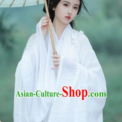 Chinese Ancient Fairy Clothing Traditional White Hanfu Dress Jin Dynasty Princess Garment Costumes