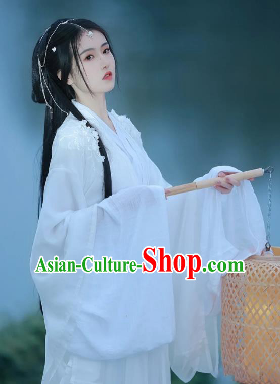 Chinese Ancient Fairy Clothing Traditional White Hanfu Dress Jin Dynasty Princess Garment Costumes