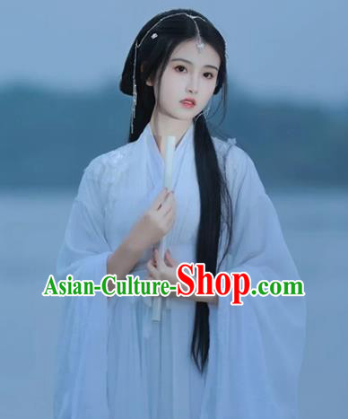 Chinese Ancient Fairy Clothing Traditional White Hanfu Dress Jin Dynasty Princess Garment Costumes
