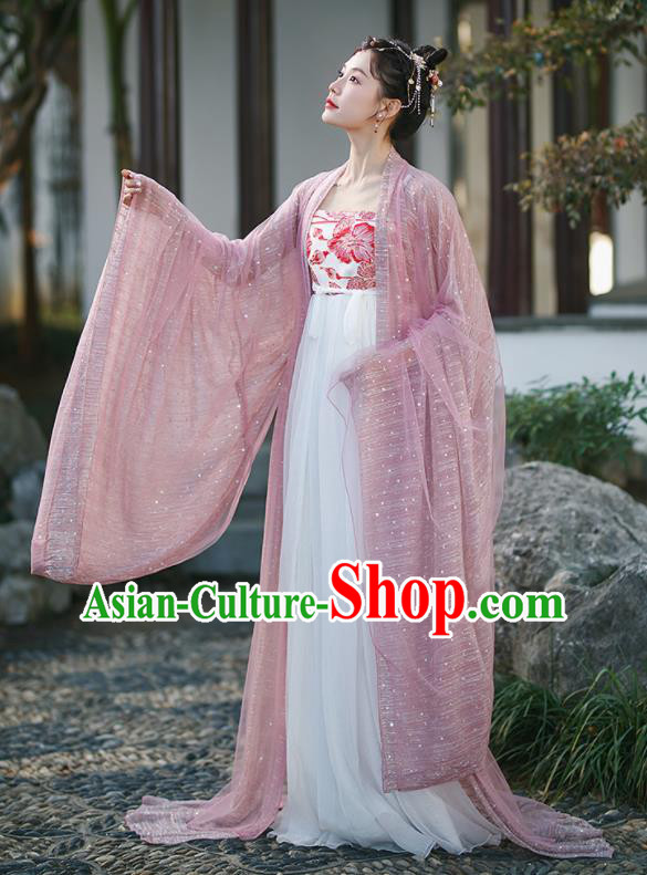 Chinese Tang Dynasty Princess Garment Costumes Ancient Goddess Clothing Traditional Pink Hanfu Dress Chinese Tang Dynasty Princess Garment Costumes Ancient Goddess Clothing Traditional Pink Hanfu Dress