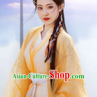 Chinese Traditional Yellow Hanfu Dress Jin Dynasty Swordsman Garment Costumes Ancient Goddess Clothing