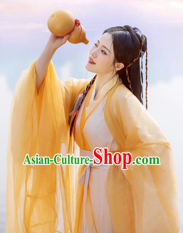Chinese Traditional Yellow Hanfu Dress Jin Dynasty Swordsman Garment Costumes Ancient Goddess Clothing Chinese Traditional Yellow Hanfu Dress Jin Dynasty Swordsman Garment Costumes Ancient Goddess Clothing