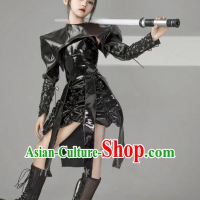 Children Fashion Catwalks Black Outfit Modern Fancywork Garment Costume Girls Stage Show Clothing