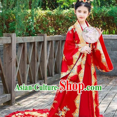 Chinese Ancient Empress Garment Costume Court Trailing Dress Clothing Children Tang Dynasty Princess Fashion
