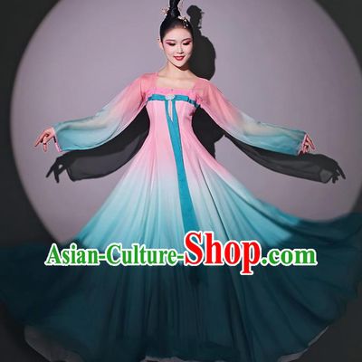 Chinese Classical Dance Garment Fan Dance Blue Dress Dancing Competition Clothing
