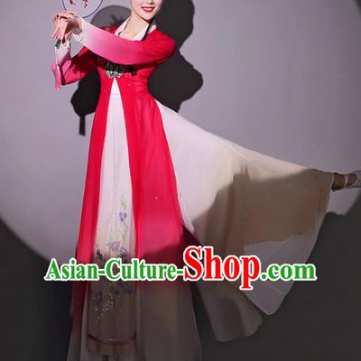 Chinese Dancing Competition Clothing Classical Dance Garment Fan Dance Red Dress