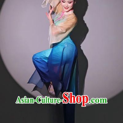 Chinese Fan Dance Blue Dress Dancing Competition Clothing Classical Dance Garment Fang Chun Xing Costumes
