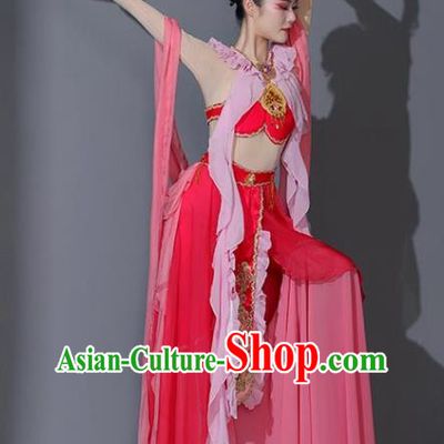 Chinese Chang E Flying Moon Costumes Goddess Dance Pink Dress Dancing Competition Clothing Classical Dance Garment