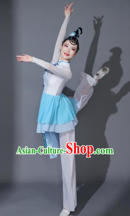Chinese Classical Dance Garment Umbrella Dance Costumes Fan Dance Blue Dress Dancing Competition Clothing Chinese Classical Dance Garment Umbrella Dance Costumes Fan Dance Blue Dress Dancing Competition Clothing