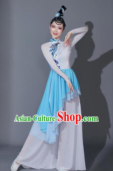 Chinese Classical Dance Garment Umbrella Dance Costumes Fan Dance Blue Dress Dancing Competition Clothing Chinese Classical Dance Garment Umbrella Dance Costumes Fan Dance Blue Dress Dancing Competition Clothing