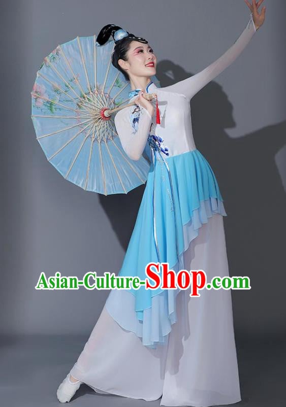 Chinese Classical Dance Garment Umbrella Dance Costumes Fan Dance Blue Dress Dancing Competition Clothing Chinese Classical Dance Garment Umbrella Dance Costumes Fan Dance Blue Dress Dancing Competition Clothing