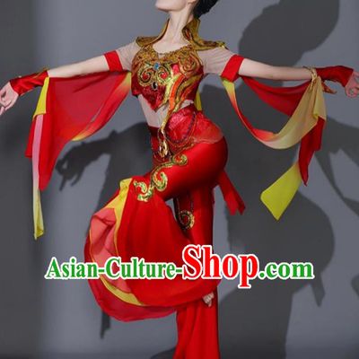 Chinese Flying Fairy Dance Red Outfit Women Group Dance Clothing Classical Dance Garment Beauty Dance Costumes