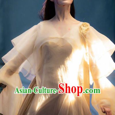 Chinese Ancient Swordswoman Beige Dress Clothing Love Between Fairy and Devil Xie Wan Qing Garment Costumes