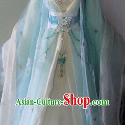 Chinese Ancient Fairy Clothing Beauty Dance Costumes Tang Dynasty Princess Blue Hanfu Dress