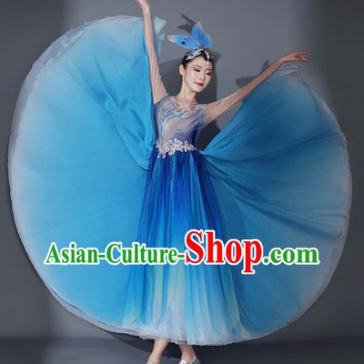 Chinese Modern Dance Garment Opening Dance Blue Veil Dress Classical Dance Clothing Stage Performance Costume
