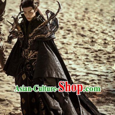 Chinese Ancient Demon Lord Garment Costumes TV Series Love Between Fairy and Devil Dongfang Qing Cang Black Clothing