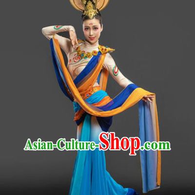 Chinese Dunhuang Flying Apsaras Dance Garment Costume Classical Dance Dress Goddess Dance Chang E Blue Suit