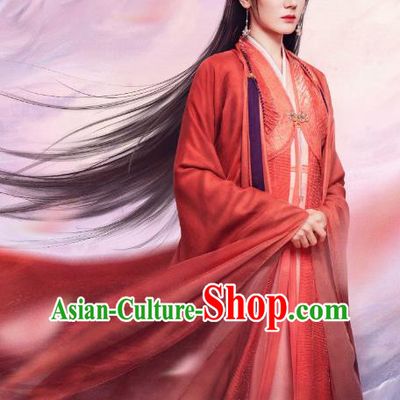 Chinese Ancient Fairy Clothing TV Series The Blue Whisper Ji Yun He Garment Costumes Swordswoman Red Dress