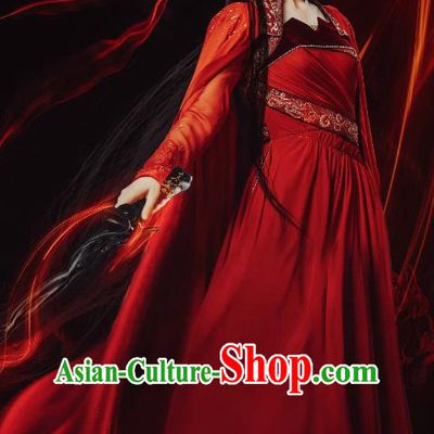 Chinese Swordswoman Red Dress Ancient Fairy Clothing TV Series The Blue Whisper Ji Yun He Garment Costumes