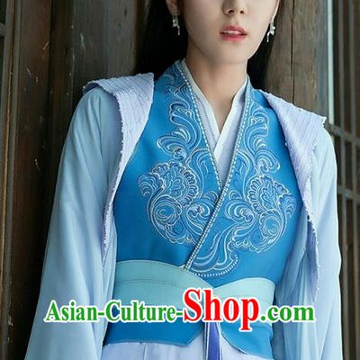 Chinese The Blue Whisper Jin Yunhe Garment Costumes Ancient Swordswoman Blue Dresses TV Series Demon Master Clothing