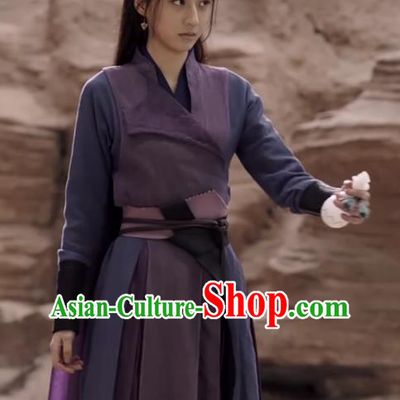Chinese TV Series Female Warrior Clothing The Blue Whisper Xue San Yue Garment Costumes Ancient Swordswoman Purple Dresses